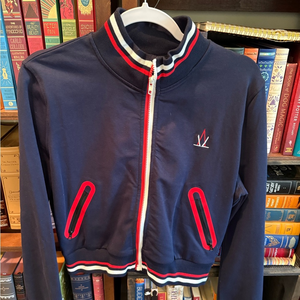 Navy Blue Jacket with Red Accents